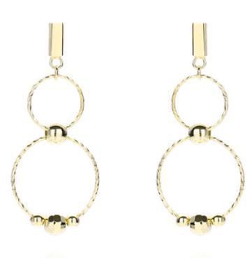 Boucles d'Oreilles Femme Double BAGUE Argent 925 Plaqué Or