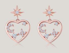 Boucles d'oreilles New Heart en argent sterling 925 Boucles d'oreilles décoratives Star Moon