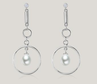 Boucles d'oreilles rondes en argent sterling 925 avec pendentif perle