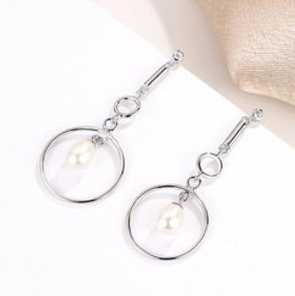 Boucles d'oreilles rondes en argent sterling 925 avec pendentif perle