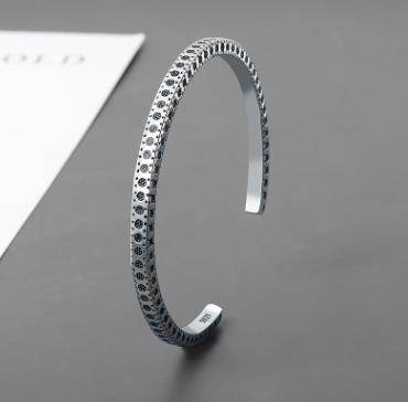 Bracelet Ouvert Motif Simple Rétro Plaqué Argent Plaqué Cuivre