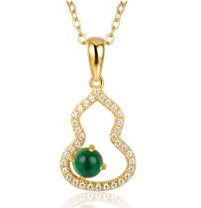 Or 18 carats rond grand-mère émeraude classique gourde pendentif collier bijoux exquis