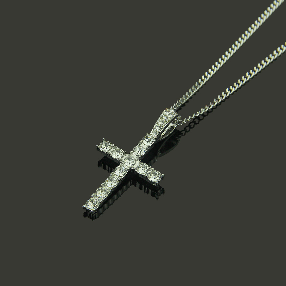 Pendentif Croix Ecklace Religieux Hip Hop en Argent