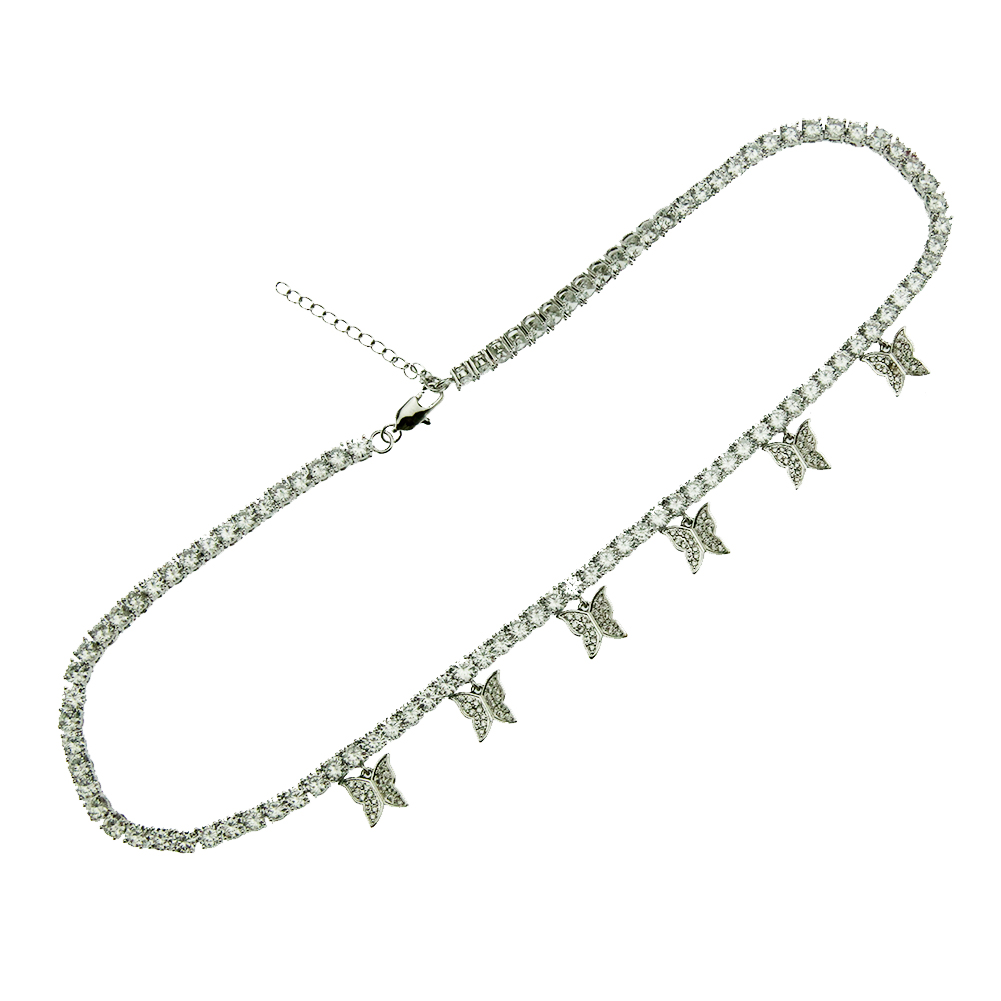 Hip Hop Zircon Papillons en Cuivre Collier Pendentif