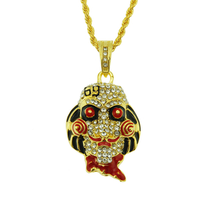 Collier Clown Hip Hop Incrusté d'un Pendentif en Cristal