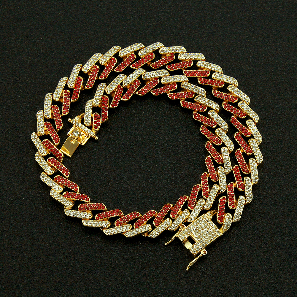  Collier à maillons cubains à combinaison de cristaux polychromatiques Hip Hop