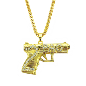 Collier Hip Hop Pistolet Et Lettre Pendentif Incrustation De Diamants