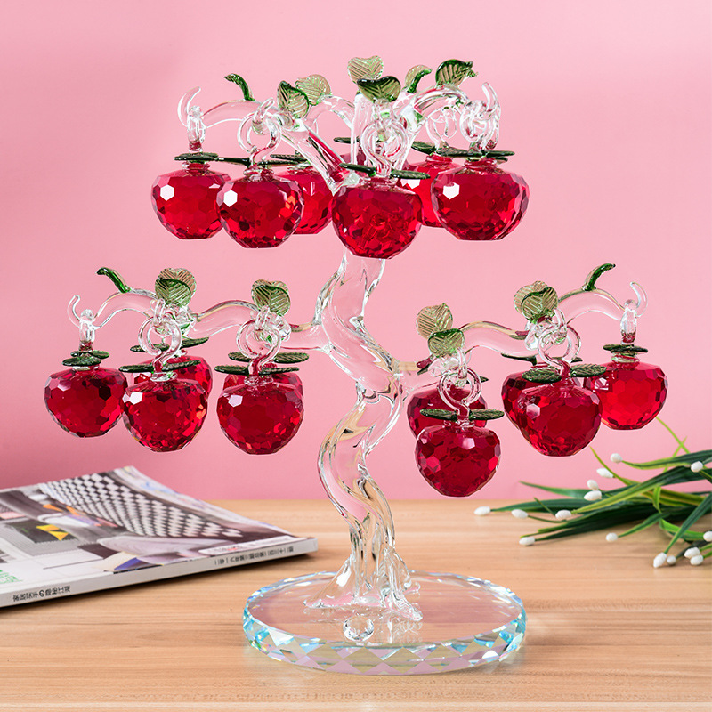 Cristal Pommier Rouge Lanterne Pomme Blanc Cristal Cerisier Salon Décorations Coffret Cadeau Arbre En Verre