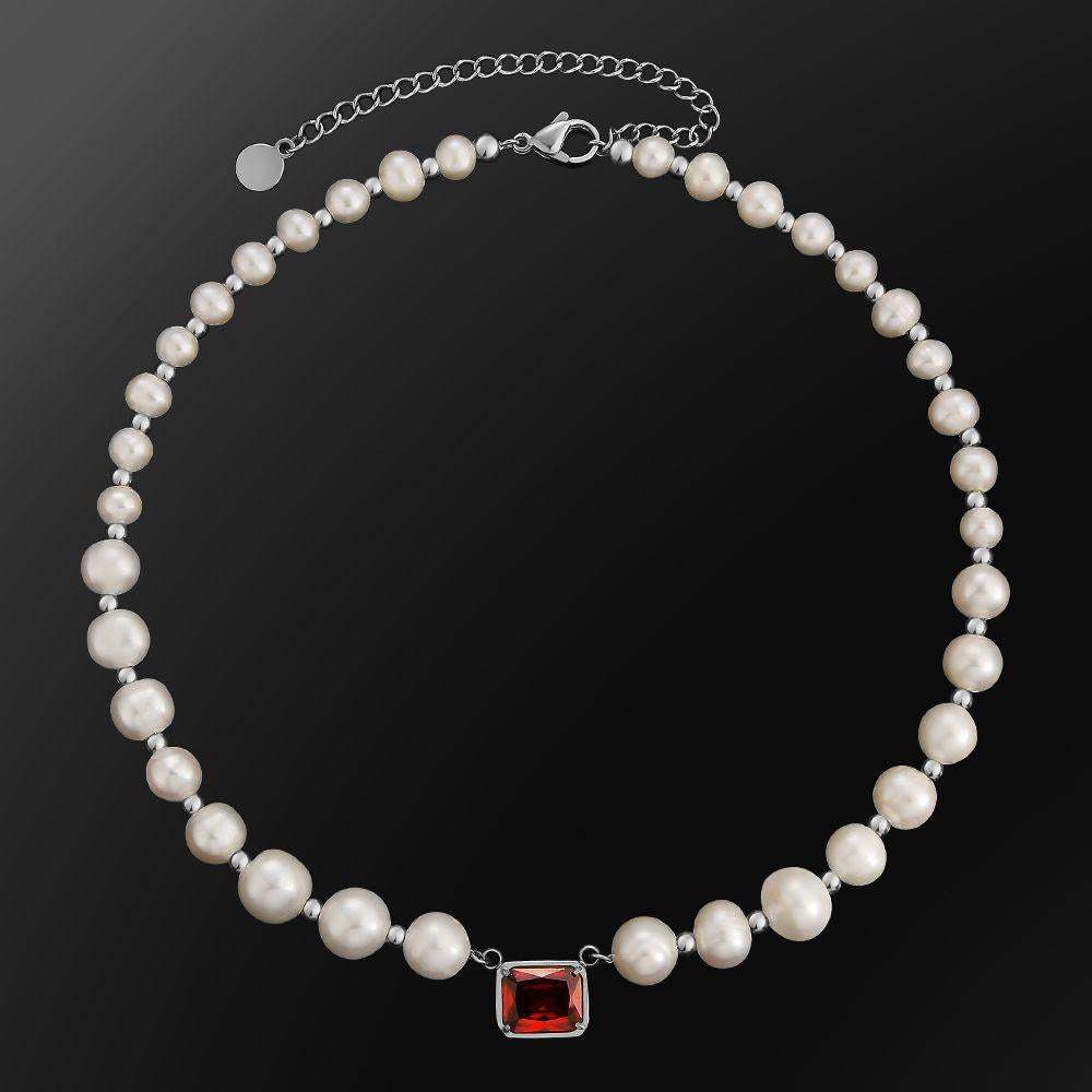 Collier de perles d'eau douce françaises, luxe léger, minorité, pendentif rubis émeraude, grossiste bijoux