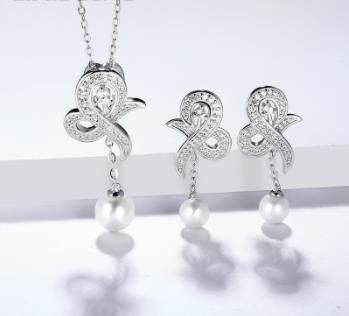 Mode coréenne femmes 925 argent perle pendentif perle d'eau douce boucles d'oreilles ensemble de bijoux exquis