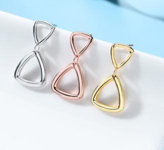 Boucles d'Oreilles Femme Double Triangle Argent Massif 925 Plaqué Or