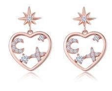 Boucles d'oreilles New Heart en argent sterling 925 Boucles d'oreilles décoratives Star Moon