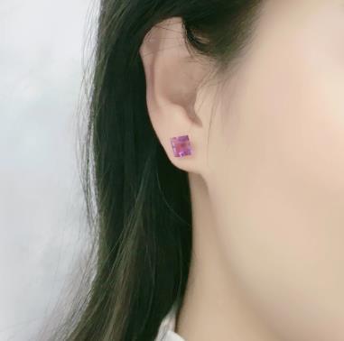 Boucles d'oreilles carrées violettes transparentes Boucles d'oreilles en argent sterling 925 plaqué or