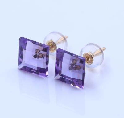 Boucles d'oreilles carrées violettes transparentes Boucles d'oreilles en argent sterling 925 plaqué or