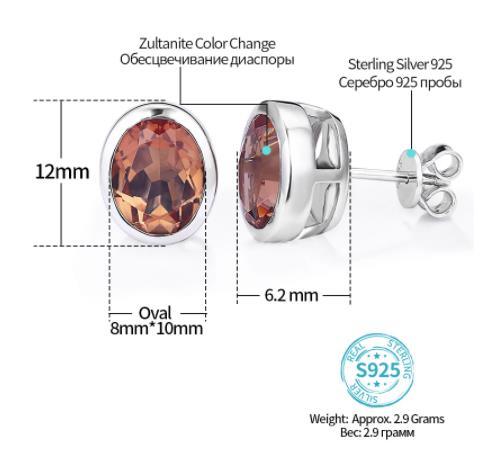 Boucles d'oreilles en argent sterling 925 avec pierres précieuses ovales de café