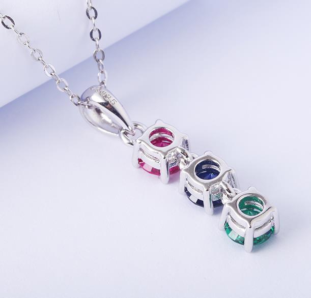 Rubis Saphir Émeraude Couleur Pendentif en Argent Sterling Pierre Design 925 Pendentif