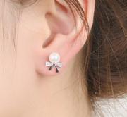 Boucles d'oreilles Bow Pearl Metal Boucles d'oreilles en argent sterling 925 plaqué or