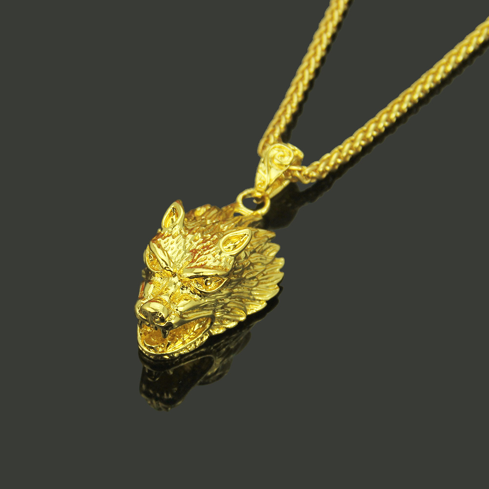 Collier pendentif tête de loup hip hop