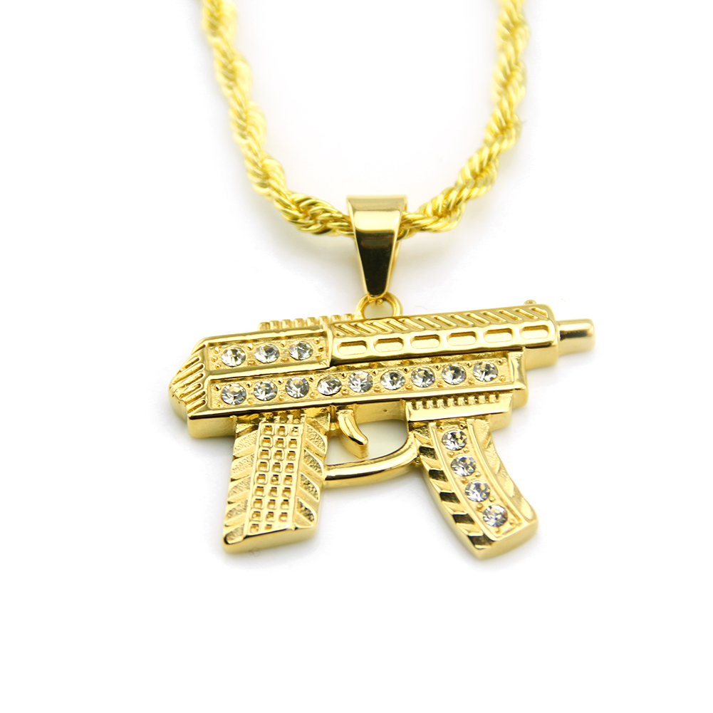 Collier Pendentif Pistolet Mitraillette Hip Hop