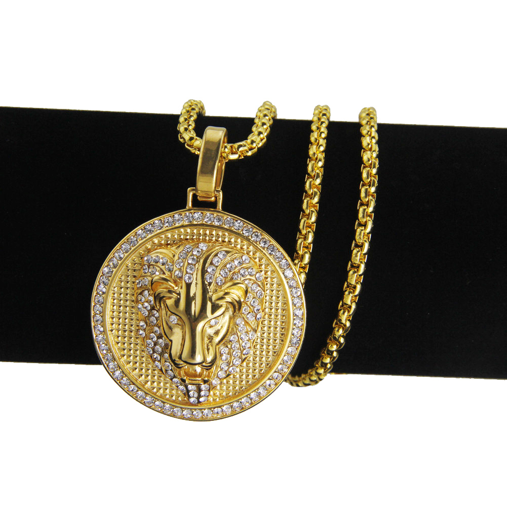 Pendentif Collier Tête de Lion Ronde Hip Hop