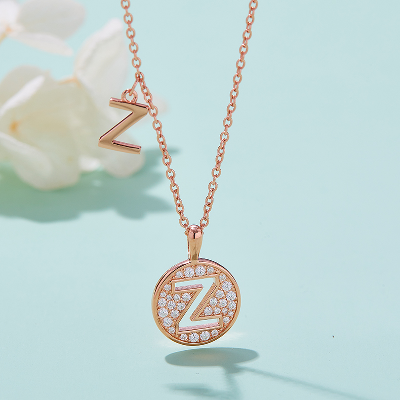 Série alphabétique Z Lovely collier en or rose