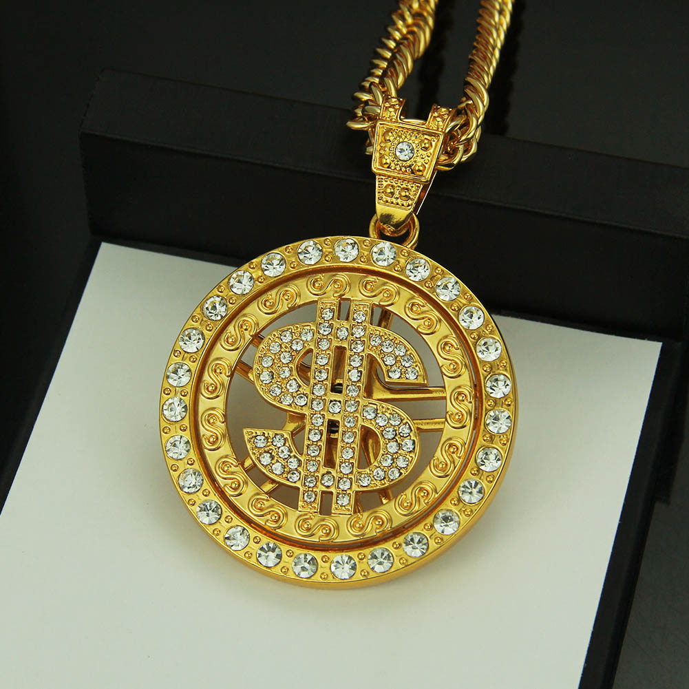 Collier pendentif dollar en or hip hop