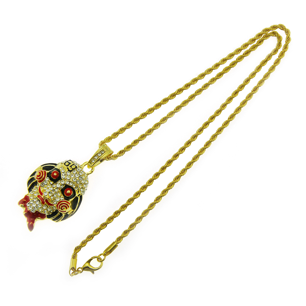 Collier Clown Hip Hop Incrusté d'un Pendentif en Cristal