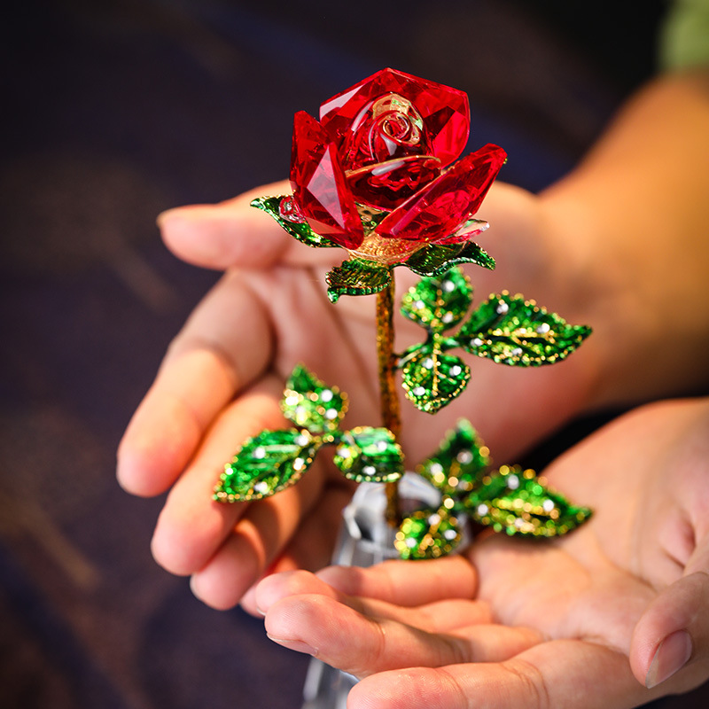 Ensemble de décoration de Rose en cristal Transparent cadeau d'anniversaire d'artisanat en cristal de Rose rouge romantique