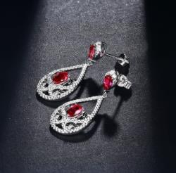 Bijoux en argent sterling 925 rubi pierres précieuses diamant boucles d'oreilles pendantes pour femme cristal rouge