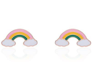 Superbes boucles d'oreilles mignonnes plaquées or en argent sterling 925 arc-en-ciel