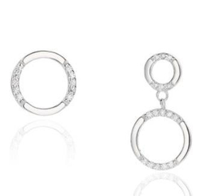 Boucles d'oreilles mignonnes en argent sterling plaqué or double circulaire asymétrique 925