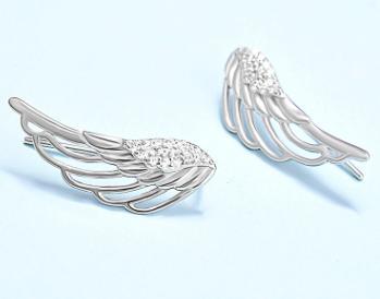 Boucles d'oreilles mignonnes plaquées or avec aile d'ange en argent sterling 925