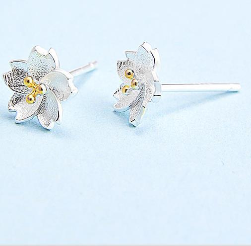 Boucles d'oreilles pour femme plaquées argent sterling 925 Cherry Blossom