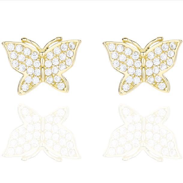 Boucles d'oreilles mignonnes pour femmes plaquées en argent sterling Moissanite Butterfly 925