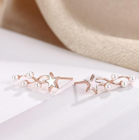 Boucles d'oreilles mignonnes pour femmes plaquées en argent sterling 925 Stars Hang Pearls