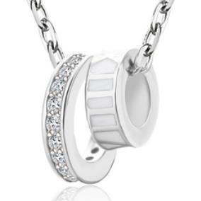 Collier Tempérament Simple Femme Argent Sterling Incrusté Diamant Classique Double Anneau Géométrie Pendentif