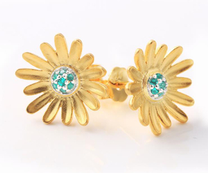 Boucles d'oreilles à la mode plaquées en argent sterling 925 avec marguerite jaune de la série Flower