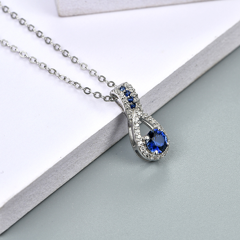 Blue Sapphie Sterling Silver Pendants Women Party Silver Jewelry Créé Saphir Casual Style Collier