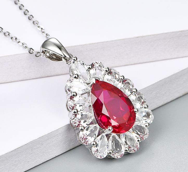 Pendentif en argent sterling avec rubis rouge créé avec pendentif en argent pour femmes avec rubis rouge