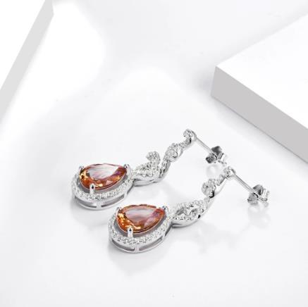 Boucles d'oreilles pour femme en argent sterling 925 plaqué or avec diamants bruns taillés en forme de poire