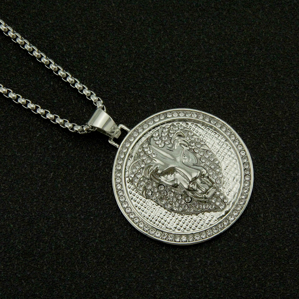 Pendentif Collier Tête de Lion Ronde Hip Hop