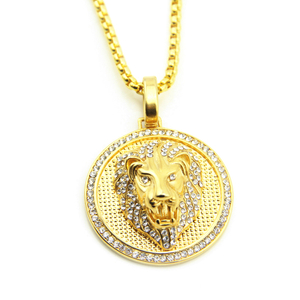 Pendentif Collier Tête de Lion Ronde Hip Hop