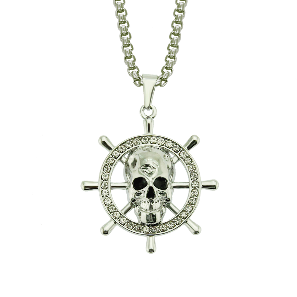 Hip Hop Pirate Skull Gouvernail Collier Pendentif