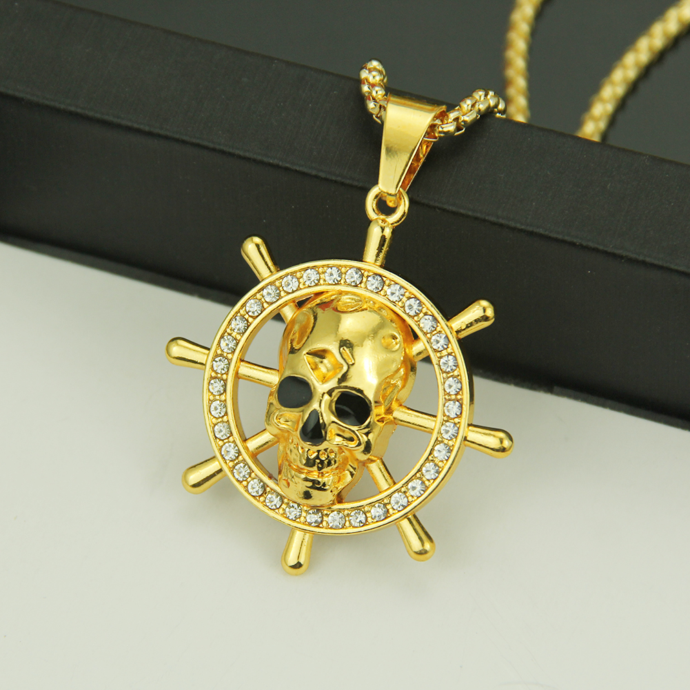 Hip Hop Pirate Skull Gouvernail Collier Pendentif