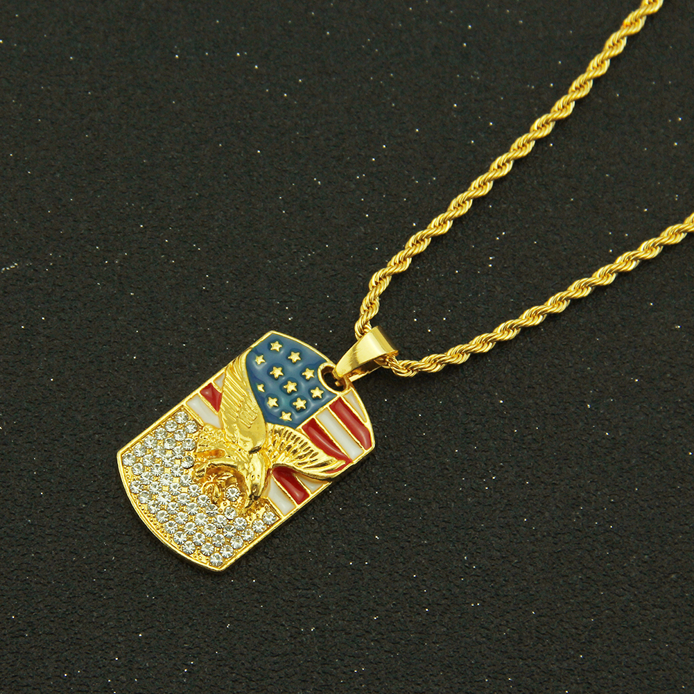 Collier Hip Hop American Eagle Pendentif en cristal incrusté