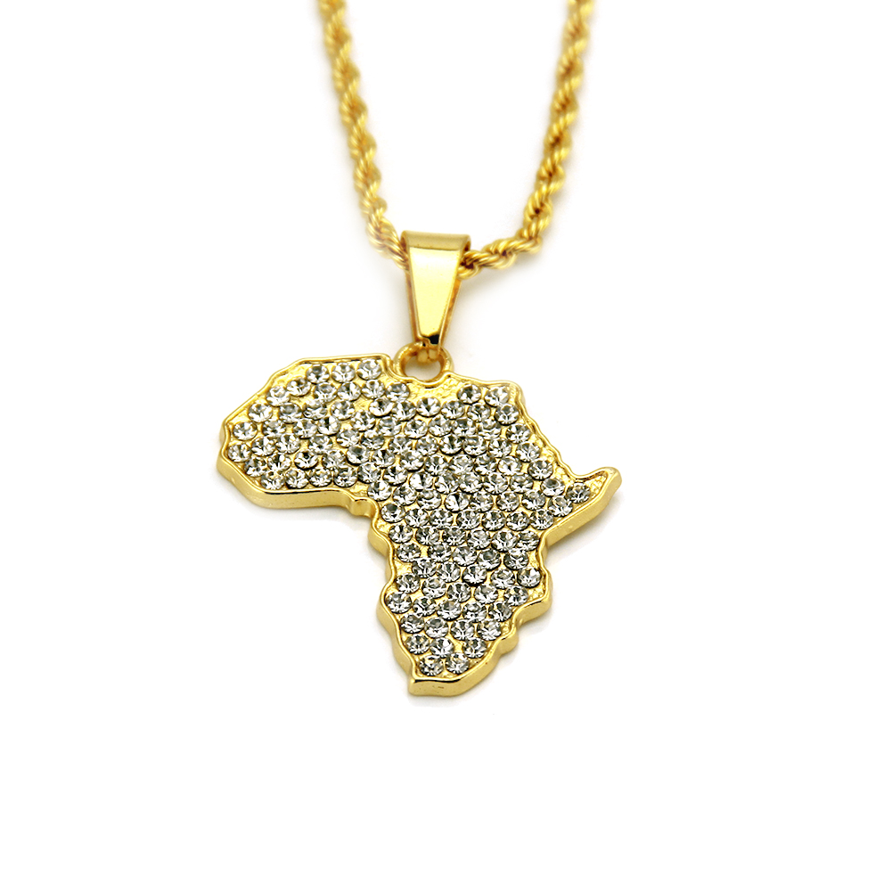 Collier Hip Hop Continent Africain Pendentif Cristal