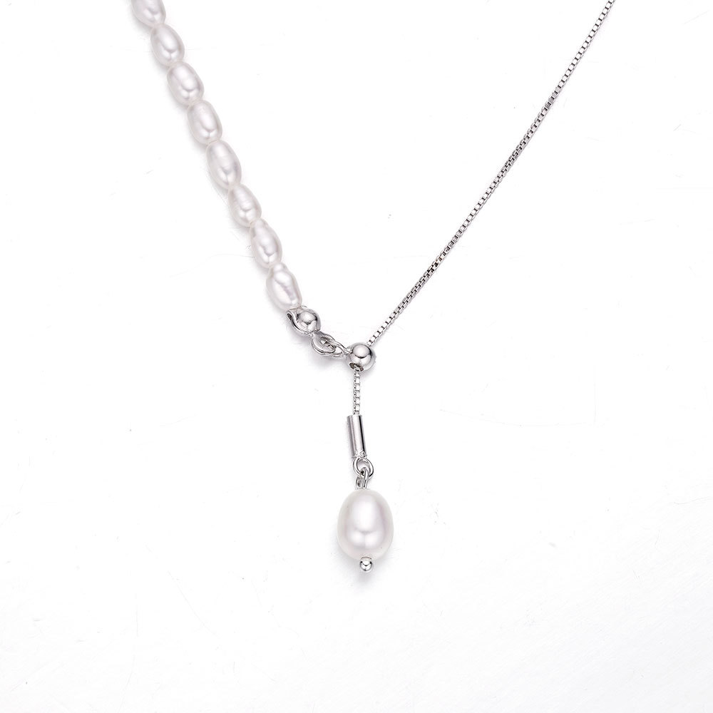 Collier de perles à pampilles, niche élégante chaîne de clavicule polyvalente en argent 925, vente en gros de bijoux exquis