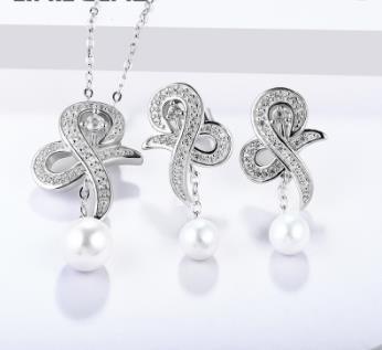 Mode coréenne femmes 925 argent perle pendentif perle d'eau douce boucles d'oreilles ensemble de bijoux exquis