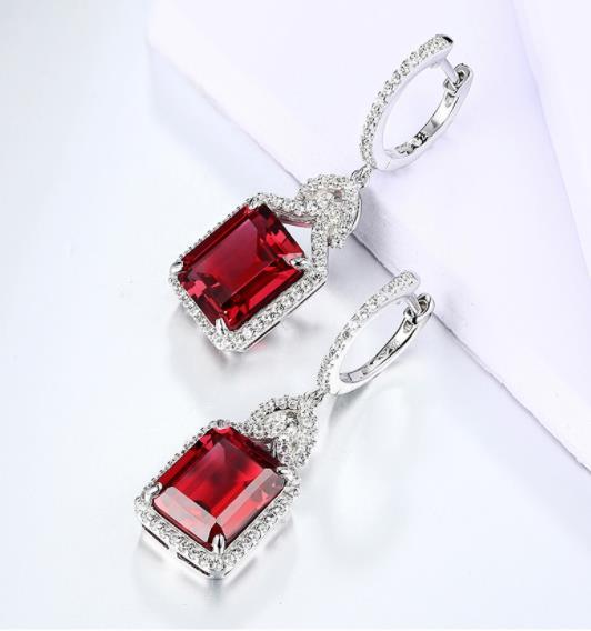 Boucles d'oreilles en argent Sterling véritable rubis rouge femmes Style charmant créé rubis octogone coupe bijoux de mariage cadeaux