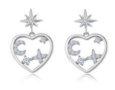 Boucles d'oreilles New Heart en argent sterling 925 Boucles d'oreilles décoratives Star Moon